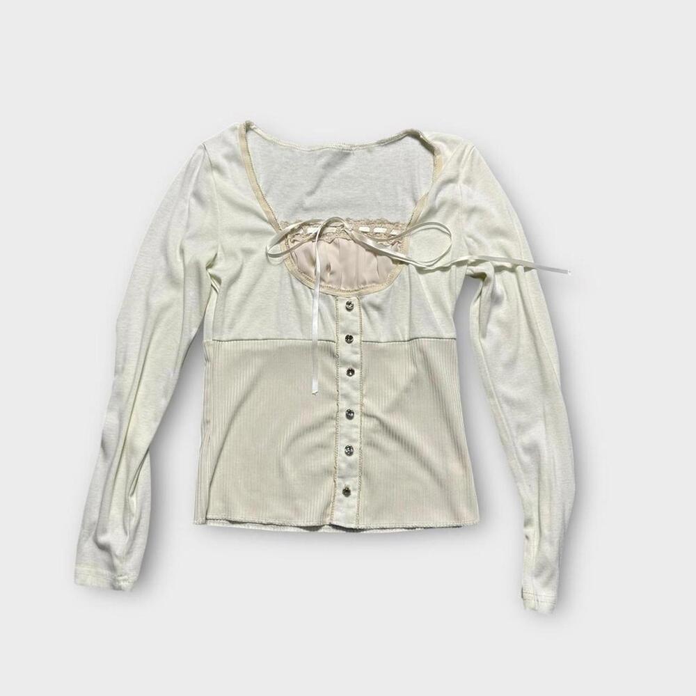 Women's Cream and White Blous